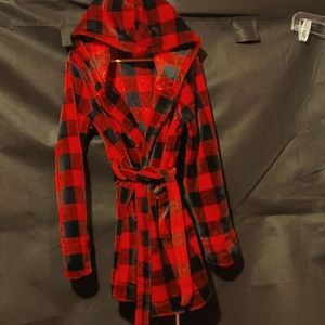 Joe Fresh red plaid fleece hooded robe